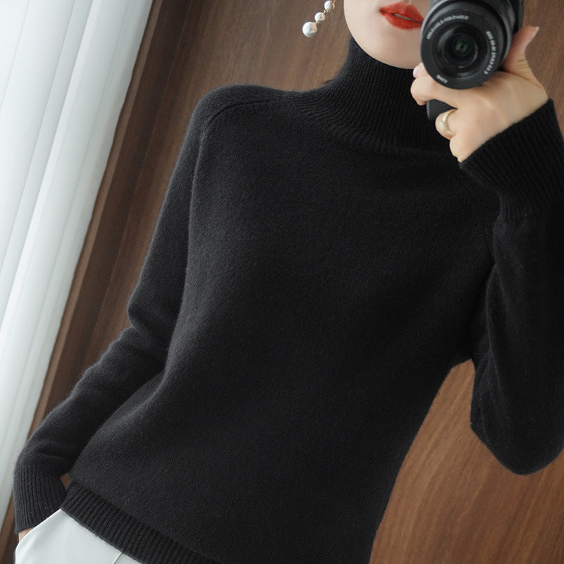 Turtleneck Sweater Women Thick Loose Pullover Long Sleeve Wool Sweater
