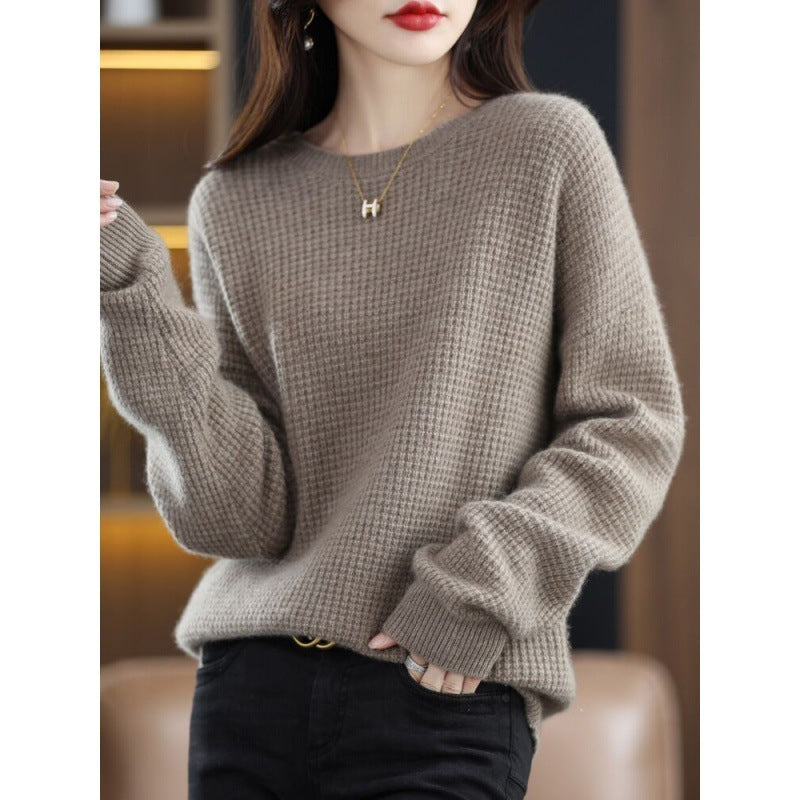 Women's Round Neck Cashmere Long Sleeve Loose Pullover Sweater