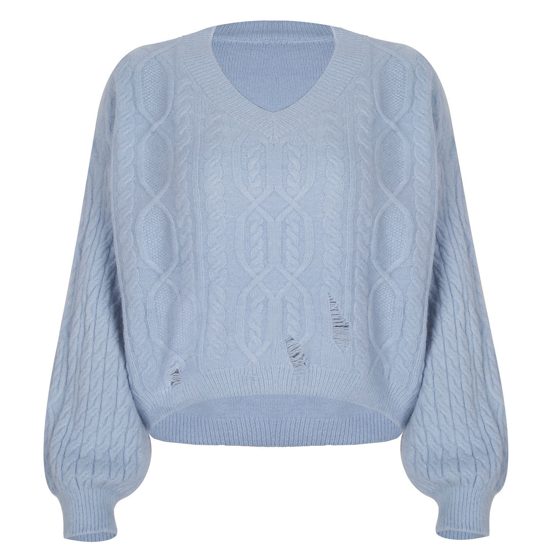 V-neck Pullover Long-sleeved Twist Knit Sweater