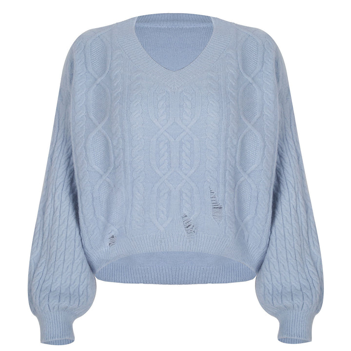 V-neck Pullover Long-sleeved Twist Knit Sweater