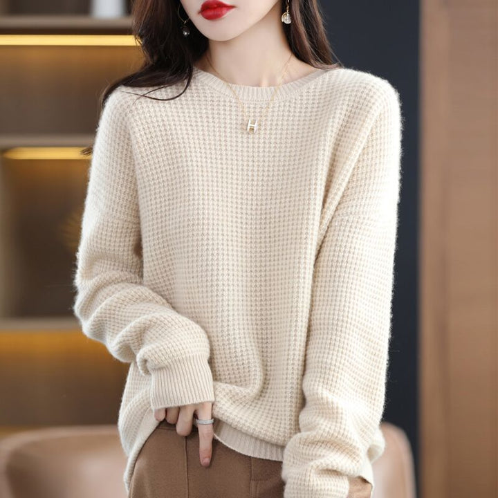 Women's Round Neck Cashmere Long Sleeve Loose Pullover Sweater