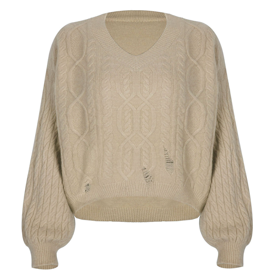 V-neck Pullover Long-sleeved Twist Knit Sweater