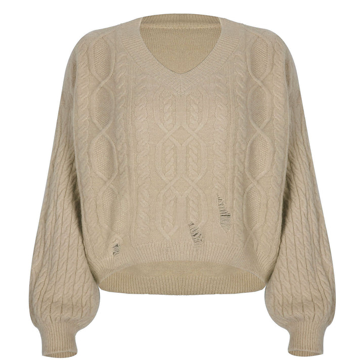 V-neck Pullover Long-sleeved Twist Knit Sweater