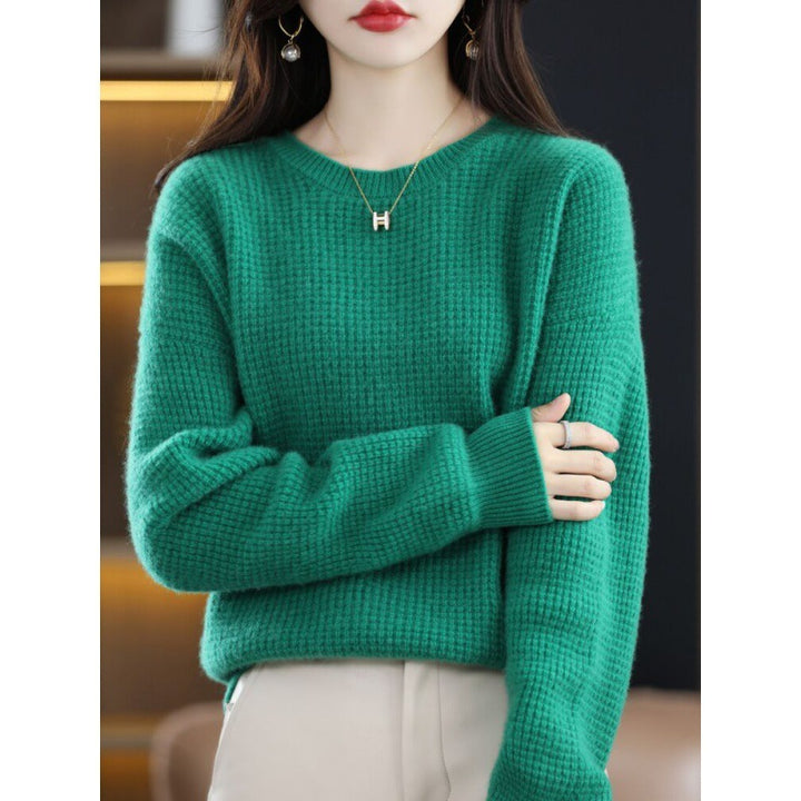 Women's Round Neck Cashmere Long Sleeve Loose Pullover Sweater