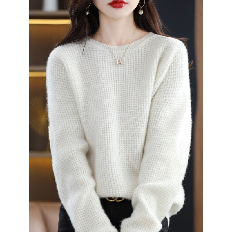 Women's Round Neck Cashmere Long Sleeve Loose Pullover Sweater