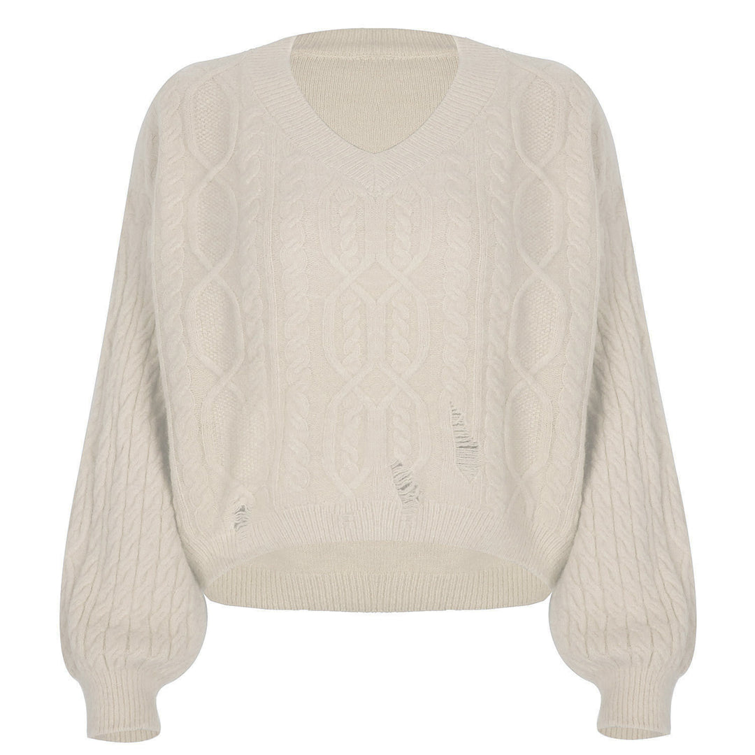 V-neck Pullover Long-sleeved Twist Knit Sweater