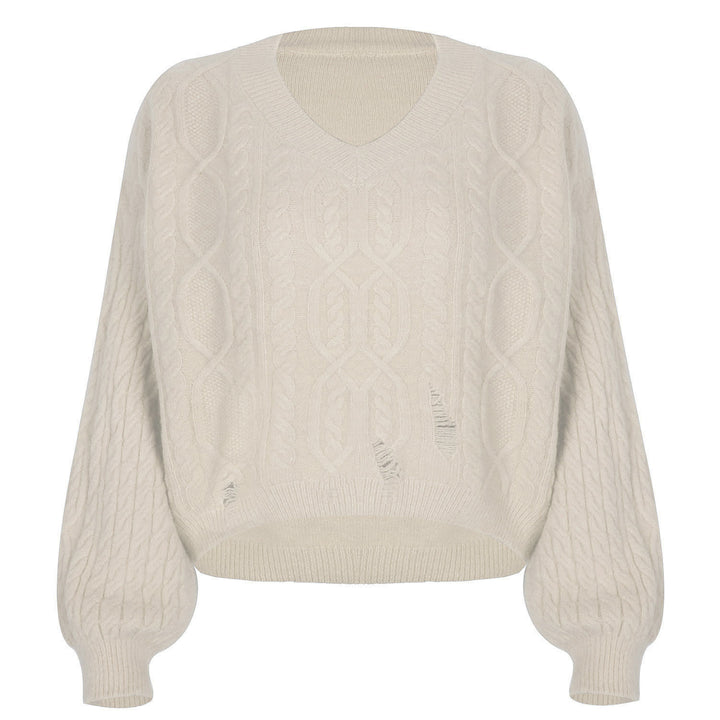 V-neck Pullover Long-sleeved Twist Knit Sweater