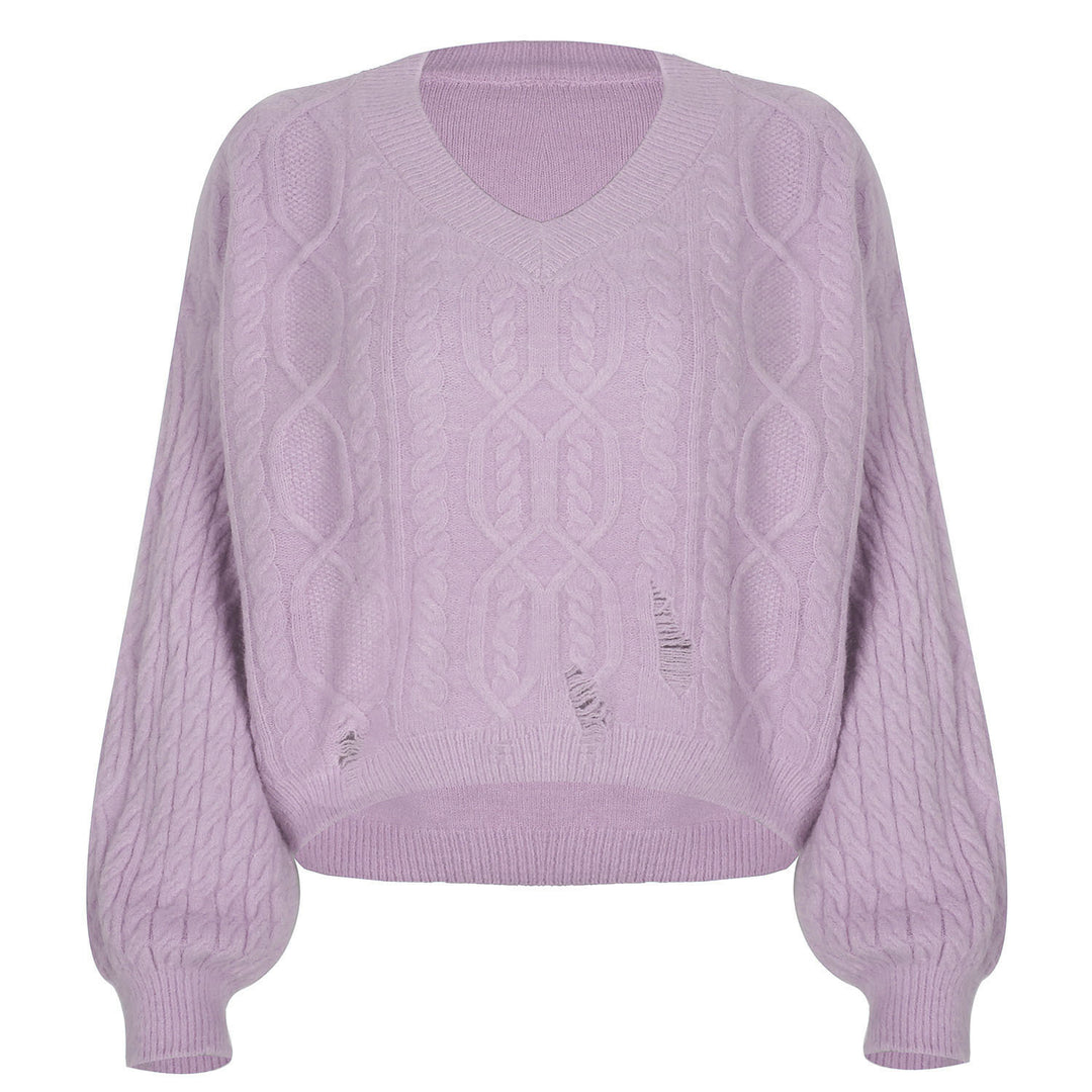 V-neck Pullover Long-sleeved Twist Knit Sweater