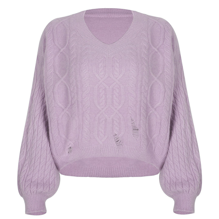 V-neck Pullover Long-sleeved Twist Knit Sweater