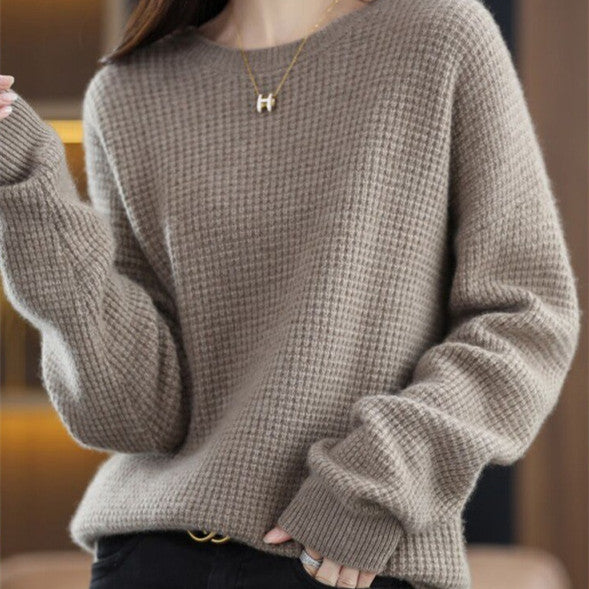 Women's Round Neck Cashmere Long Sleeve Loose Pullover Sweater