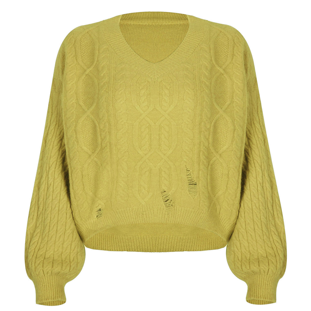 V-neck Pullover Long-sleeved Twist Knit Sweater