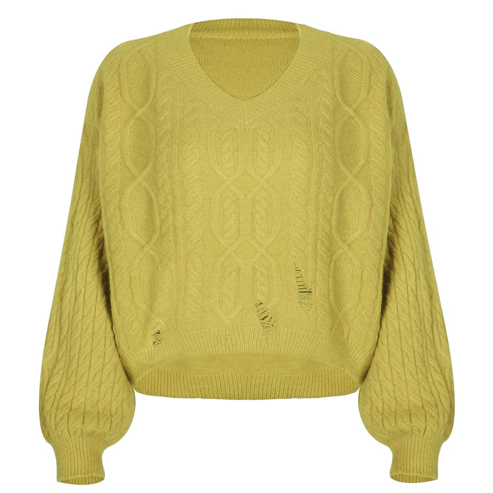 V-neck Pullover Long-sleeved Twist Knit Sweater
