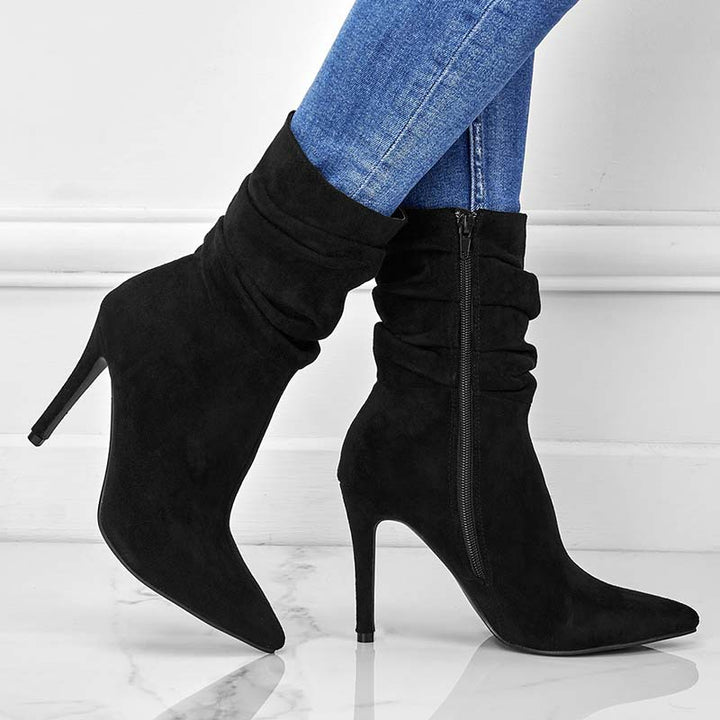 Suede Pointed High Heel Boots