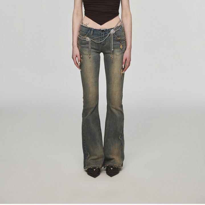Vintage Washed Distressed Straight Leg Jeans