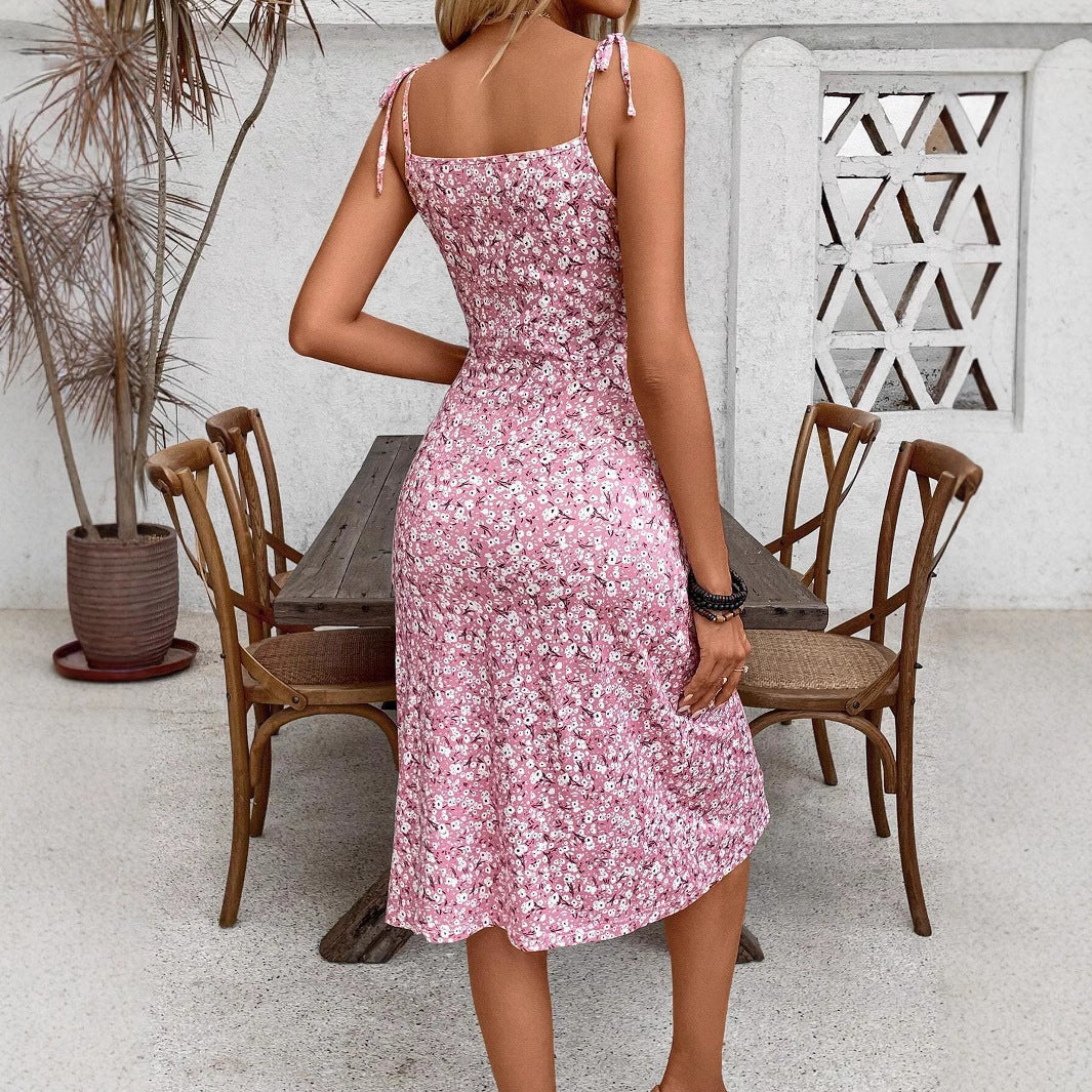 Womens Floral Slip Dress With Side Slit
