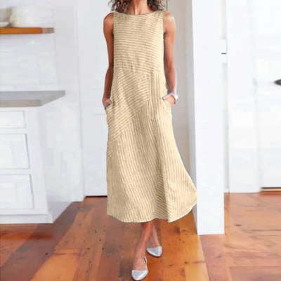 Casual striped sleeveless maxi dress