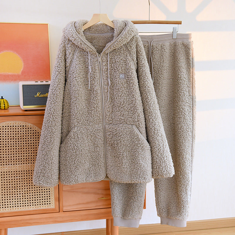 Two-piece Flannel Cute Hooded Thickened Loungewear Autumn And Winter