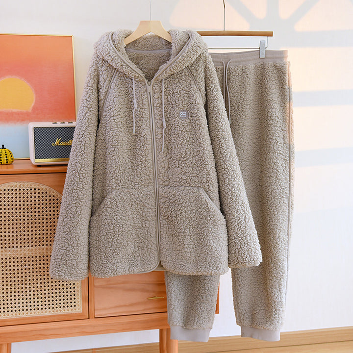 Two-piece Flannel Cute Hooded Thickened Loungewear Autumn And Winter