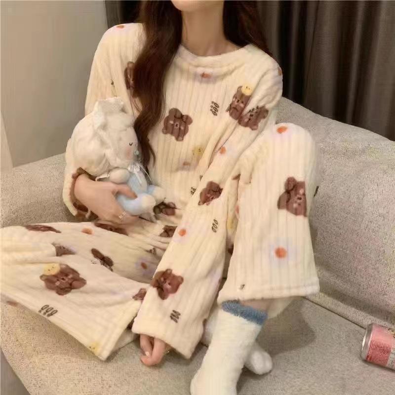 Cute Coral Fleece Loungewear Set - Cartoon Style