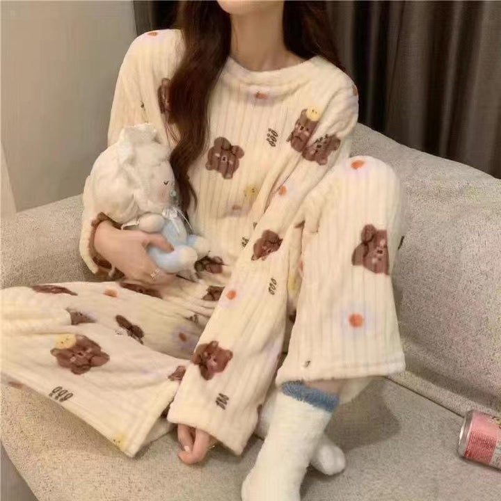 Cute Coral Fleece Loungewear Set - Cartoon Style