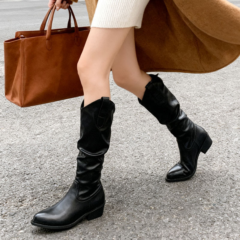 Chunky Heel Suede High-Top Riding Boots
