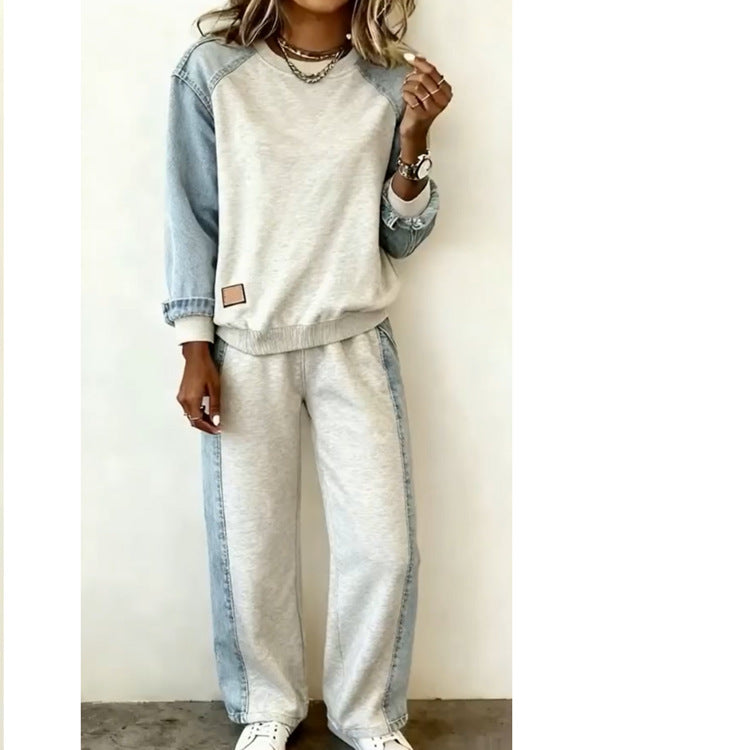 Patchwork Casual Sports Suit - Apricot