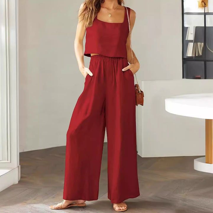 Square Collar Sleeveless Camisole & Wide Leg Trousers Two Piece Set