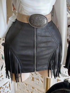Suede Fringe Zip-Up Shorts