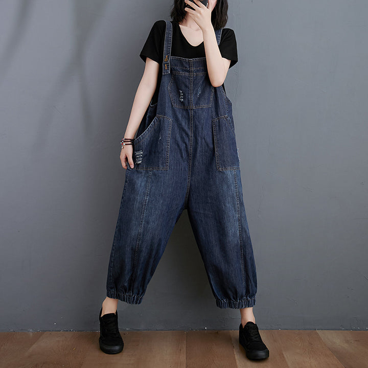 Cropped Denim Dungarees - Plus Size