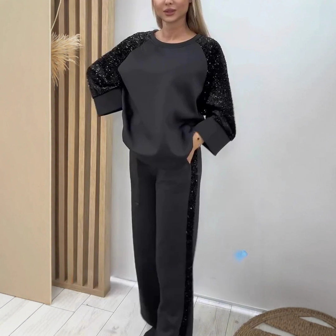 Sequined Patchwork Sweatshirt And Sweatpants Set