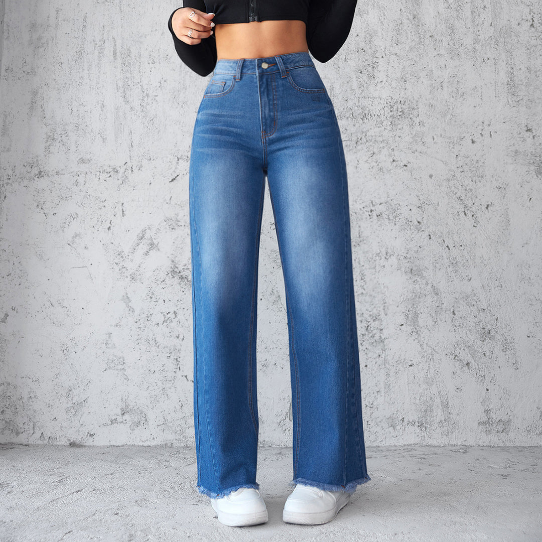 High-Waist Wide-Leg Jeans - Casual Straight Fit