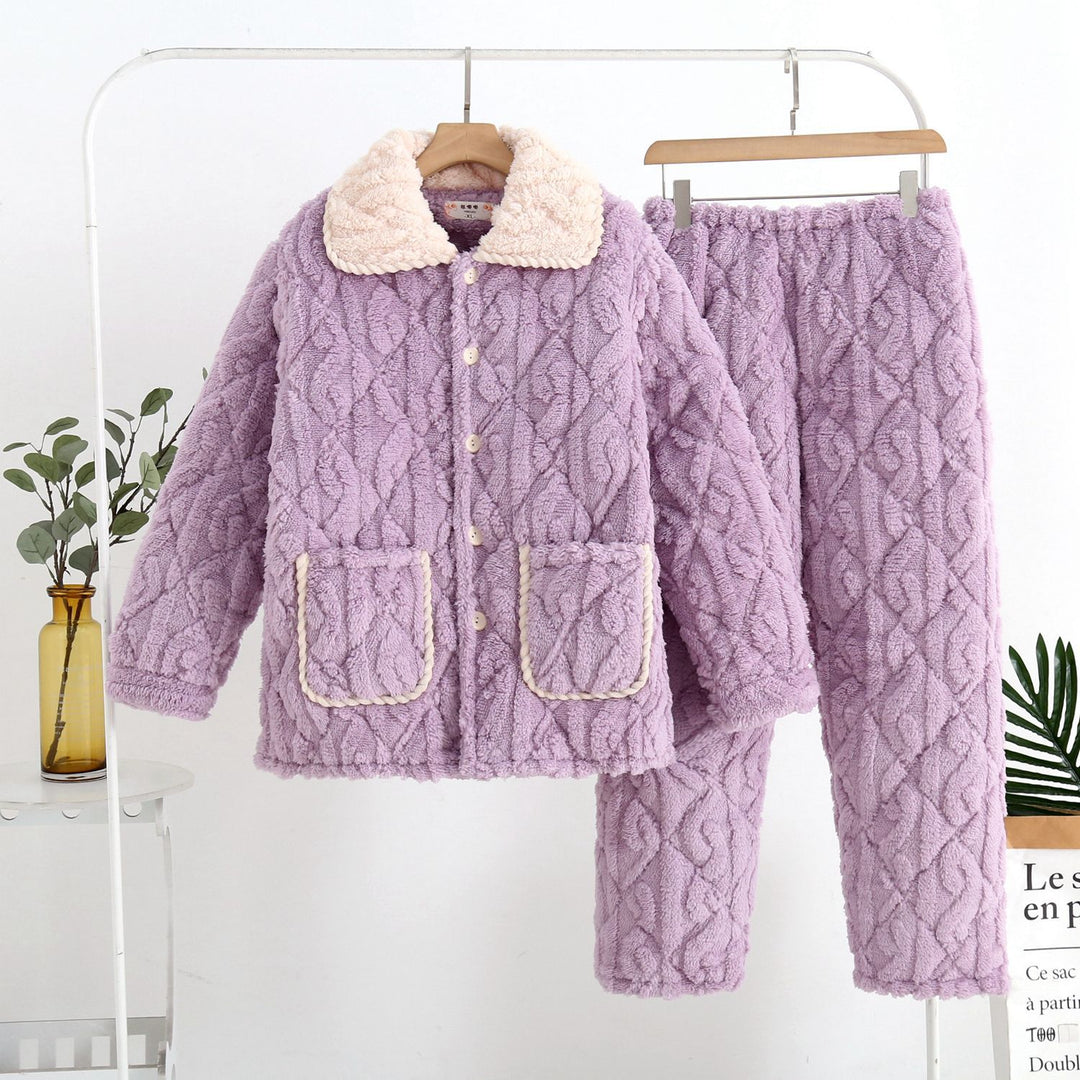 Three-Layer Coral Fleece Loungewear Set - Premium Warmth
