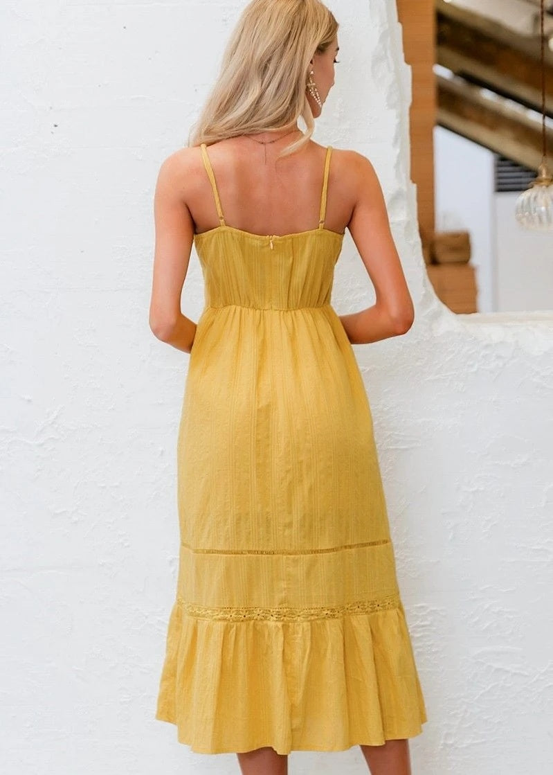 Boho Solid Color Strap Lace Dress