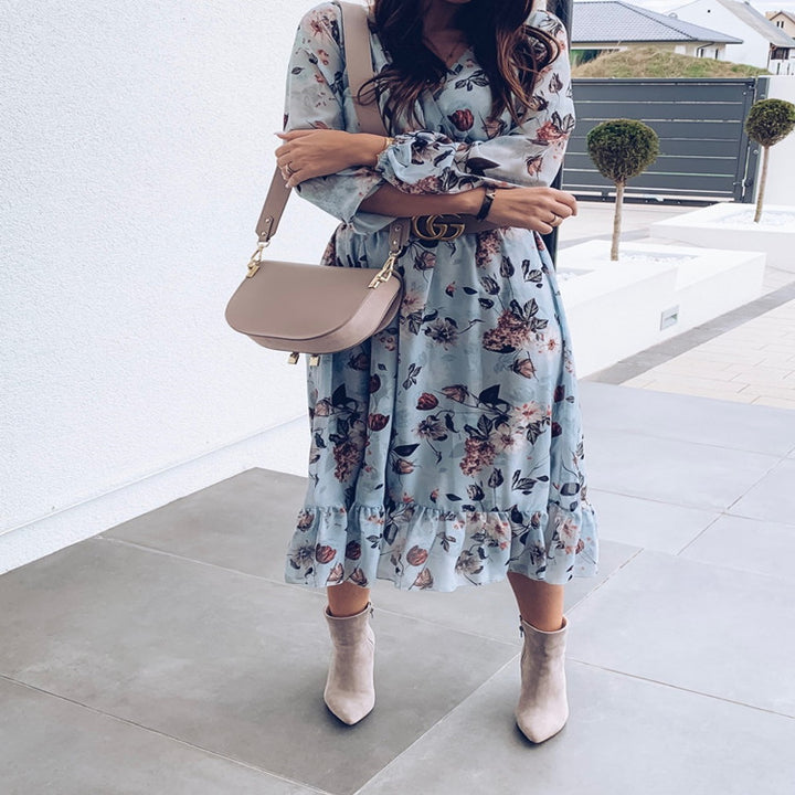 V-Neck Print Maxi Dress