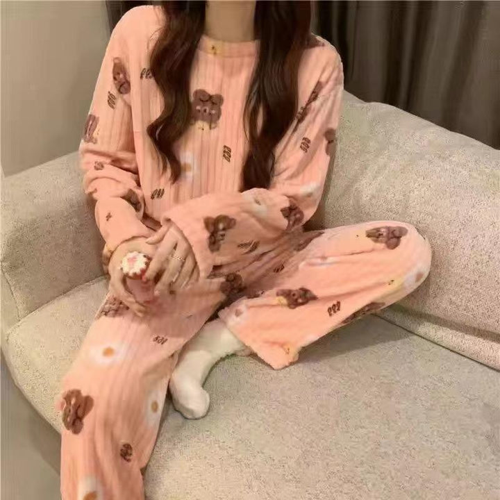 Cute Coral Fleece Loungewear Set - Cartoon Style