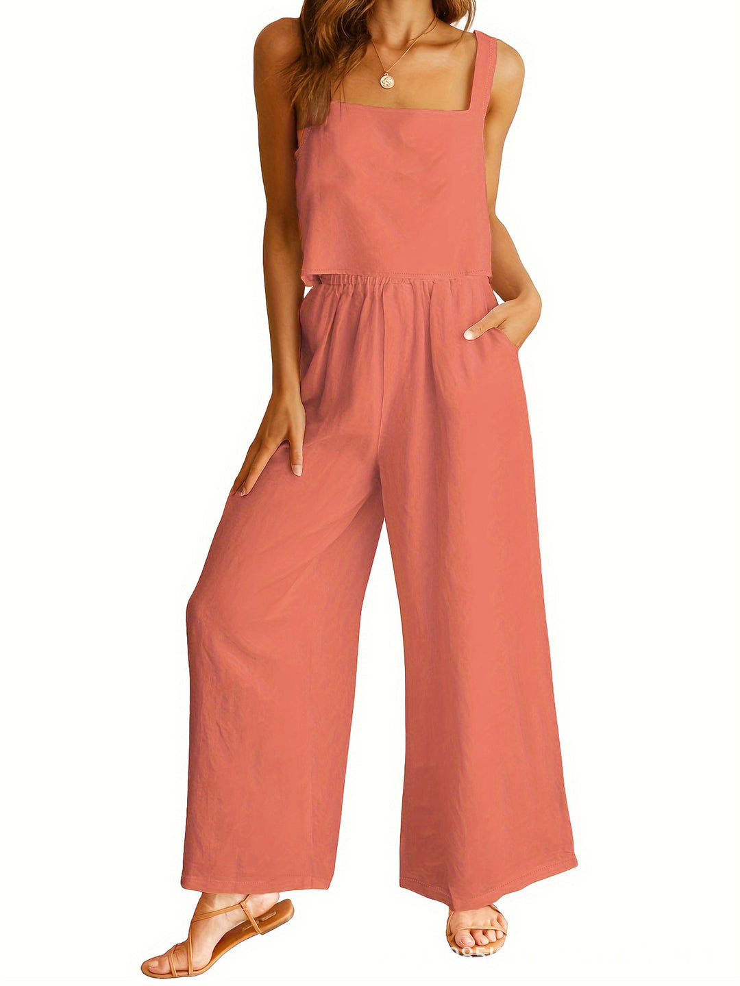 Square Collar Sleeveless Camisole & Wide Leg Trousers Two Piece Set