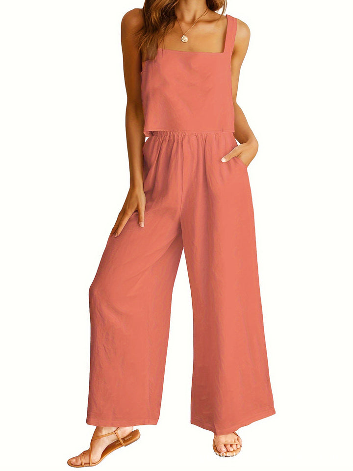 Square Collar Sleeveless Camisole & Wide Leg Trousers Two Piece Set