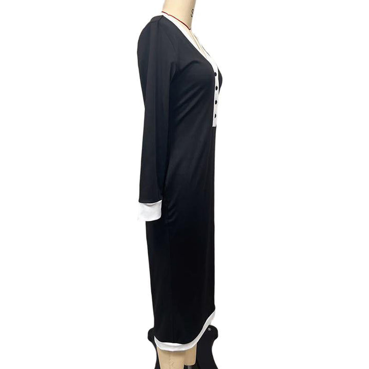 Women's Color Block Maxi Dress, V-Neck Long Sleeve Elegant Casual Dress