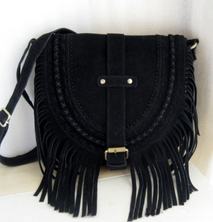Suede Fringe Diagonal Crossbody Bag