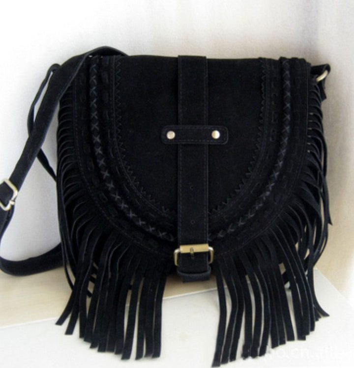 Suede Fringe Diagonal Crossbody Bag
