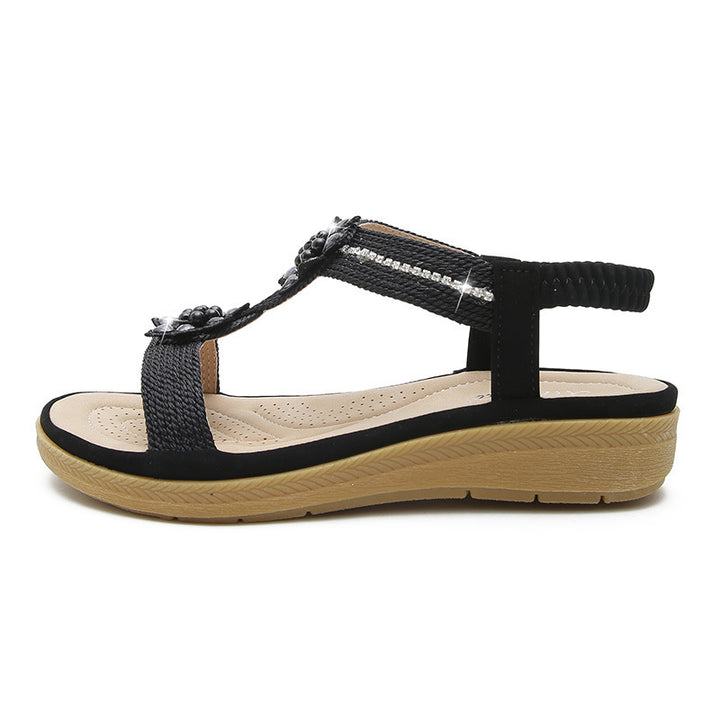 Boho Flower Rhinestone Flat Sandals