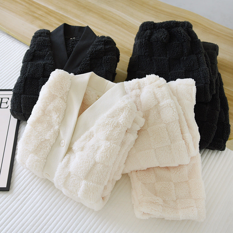 Coral Fleece Loungewear Set - Thickened Winter Comfort