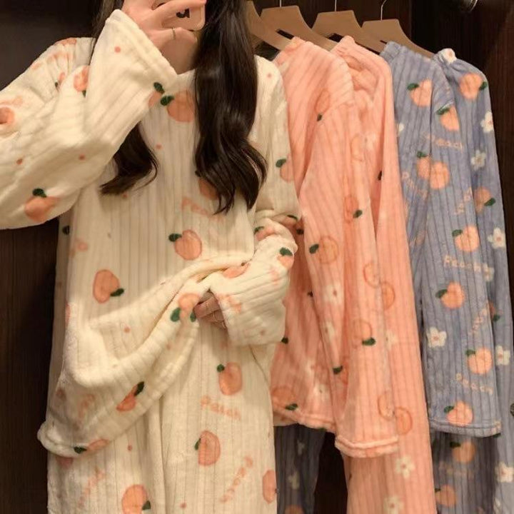 Cute Coral Fleece Loungewear Set - Cartoon Style