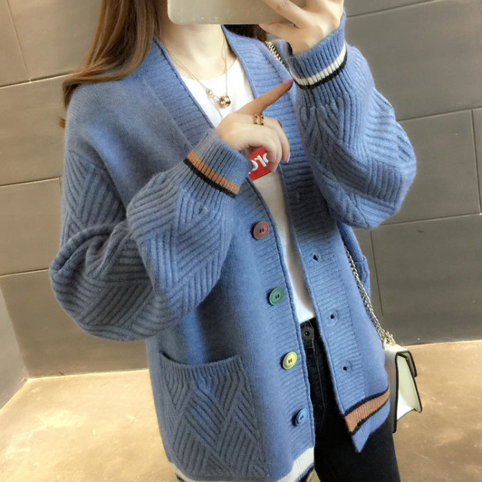 Coat woman V neck long sleeves over cardigan