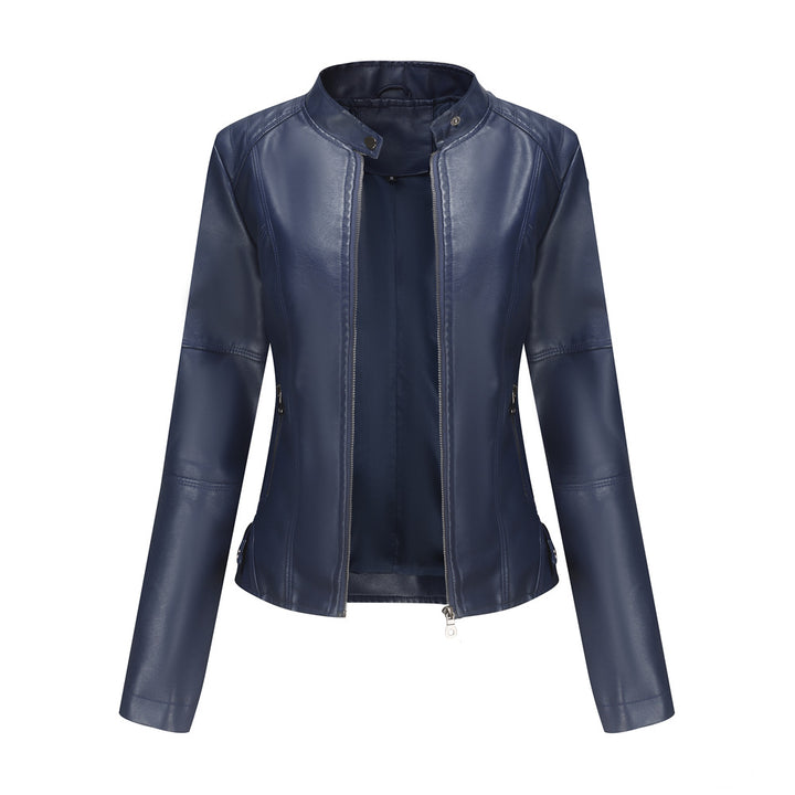 Slim-Fit Leather Jacket with Stand Collar