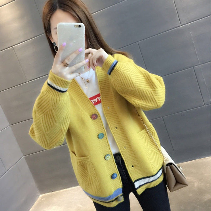 Coat woman V neck long sleeves over cardigan