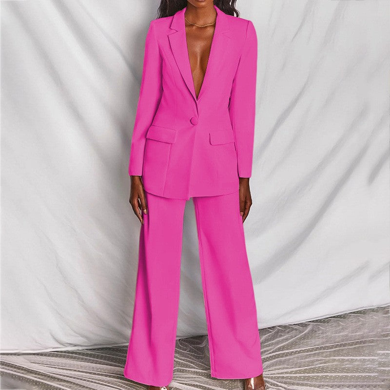 2 Piece Blazer Suit Set - Elegant Long Sleeve Blazer & Trousers for Women