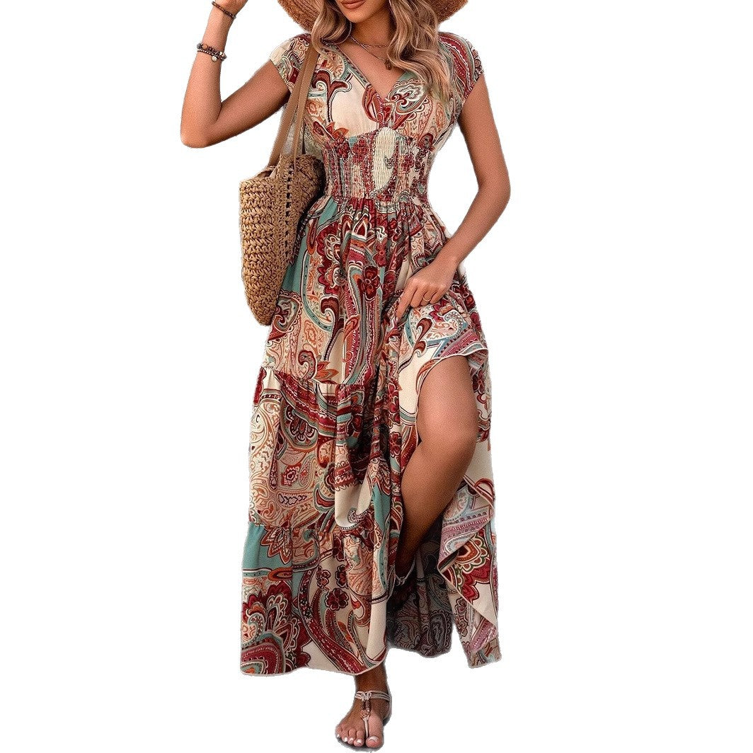 Resort-Style Floral V-Neck Maxi Dress