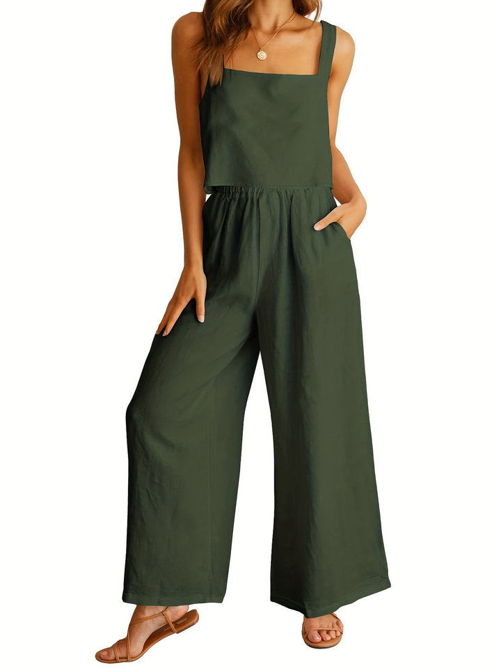 Square Collar Sleeveless Camisole & Wide Leg Trousers Two Piece Set