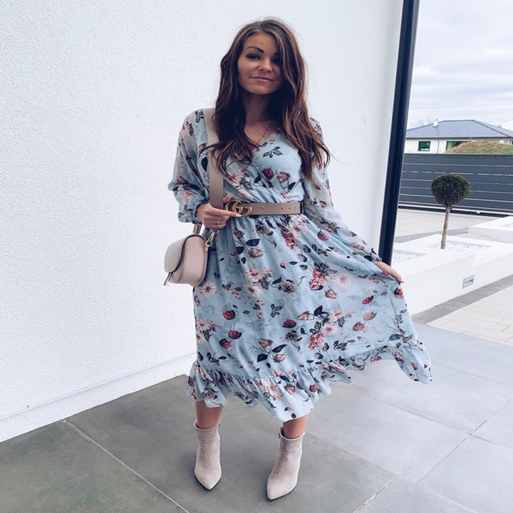 V-Neck Print Maxi Dress